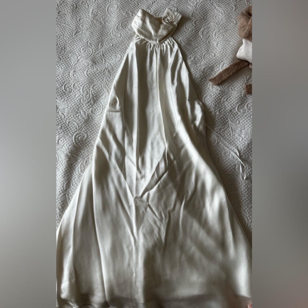 White silk italic halter dress